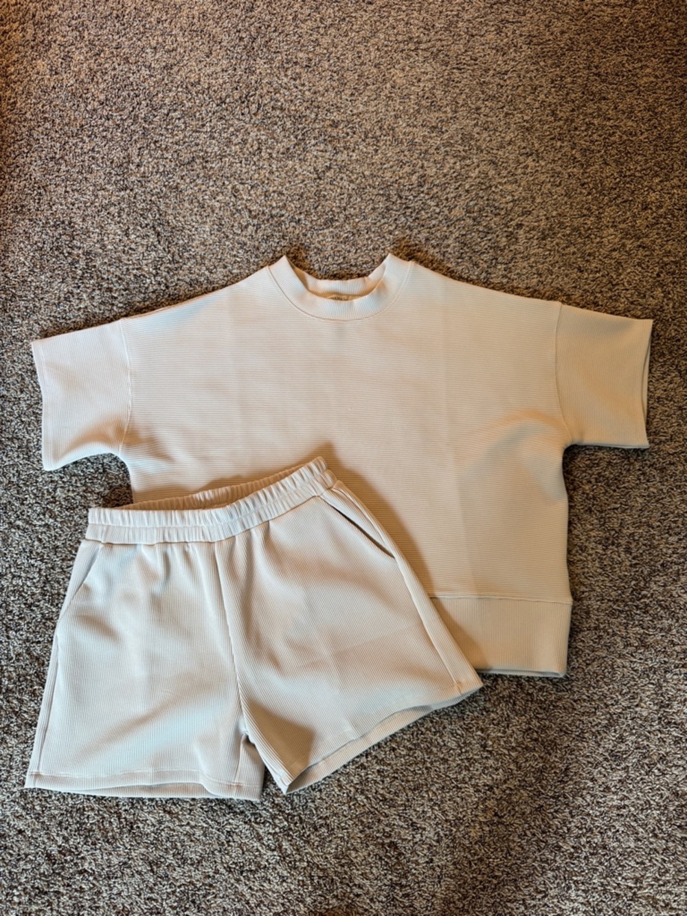Zenana Cozy Cream Short Sleeve Sweatshirt + Shorts Set